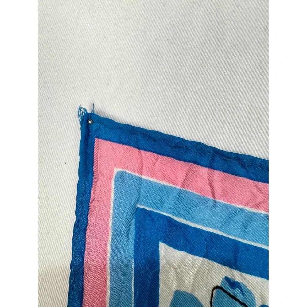 Vera Neumann Vintage Floral Square Scarf White Blue Pink Acetate Ladybug Logo 22